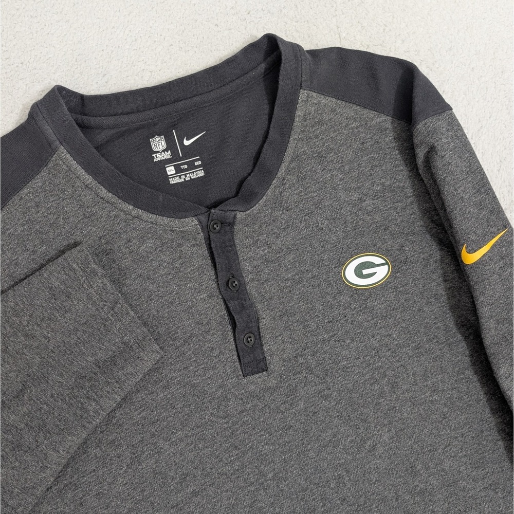 Green Bay Packers Men's 2XL Nike On‎ Field Gray Sleeve Henley NFL Football